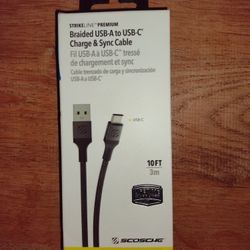 USB-A to USB-C Charge & Sync Cable 10' Scosche Strikeline Premium Braided 