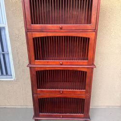 Tall Wooden Bookcase with Slatted Doors – Dark Tropical Finish