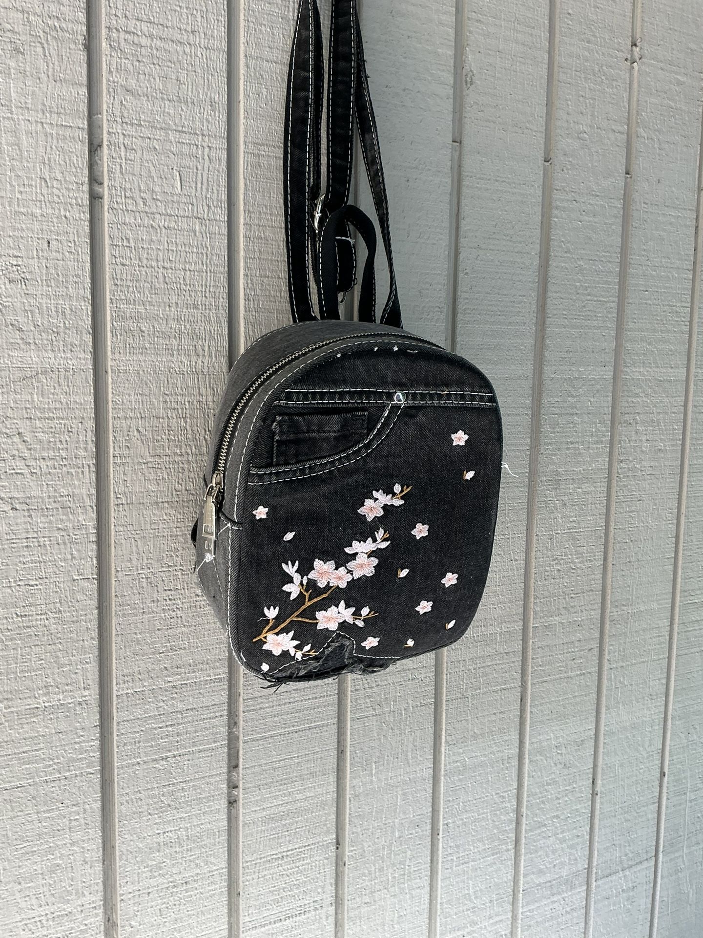 Handmade Recycled Denim Backpack With Cute Embroidered