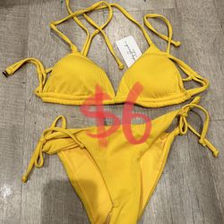 Women Two Piece Halter Padded Top Bikini Set Yellow 👙