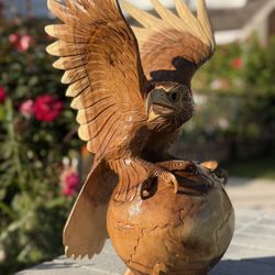 Wooden Hand Carved 🦅 On The Earth 🌍 Sculpture 