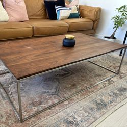 Crate & Barrel Wood And Metal Coffee Table 