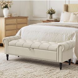 63” Linen Color Fabric Storage Bench 