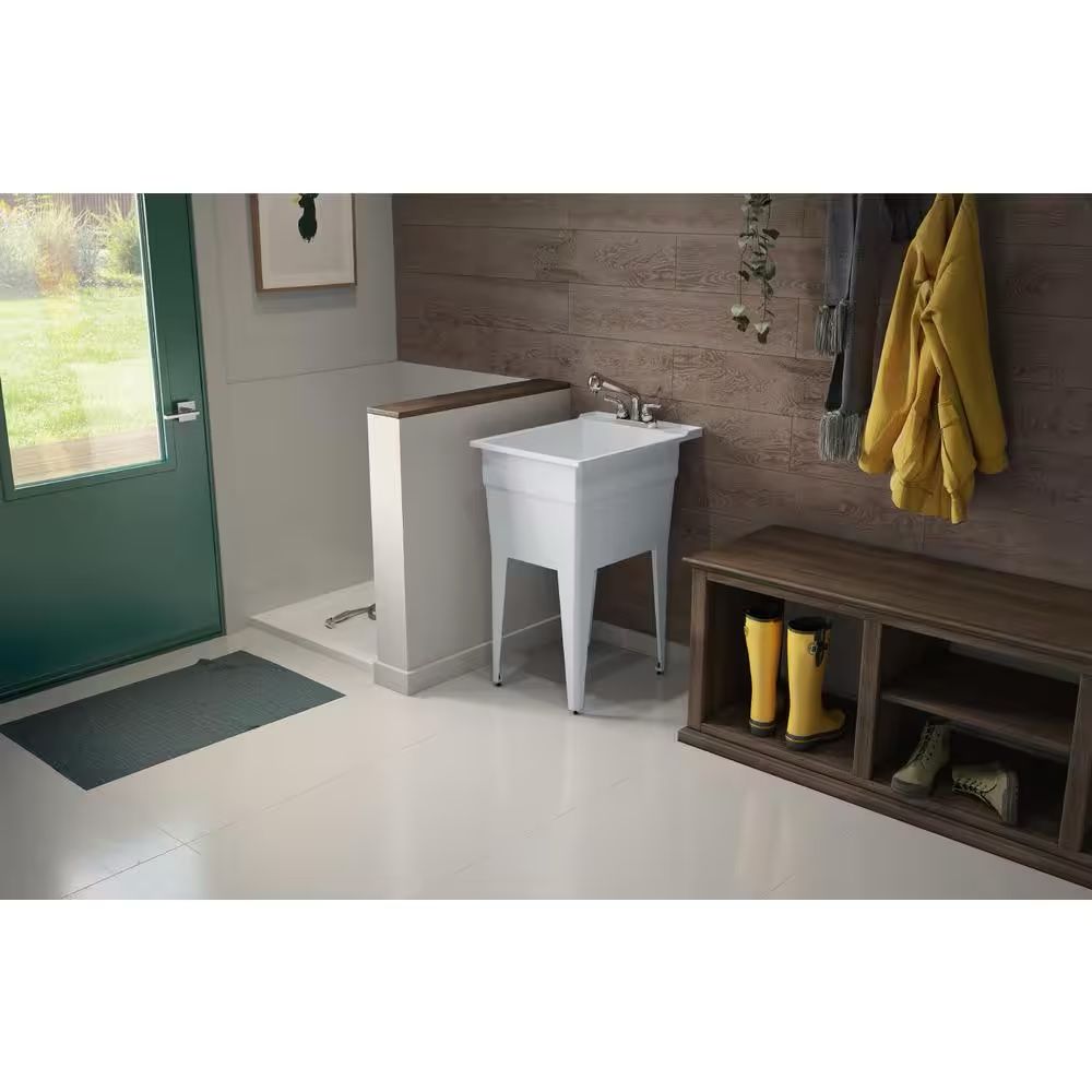 garage Granite Freestanding Utility/Laundry Sink with 2-Hdl Pullout Faucet
