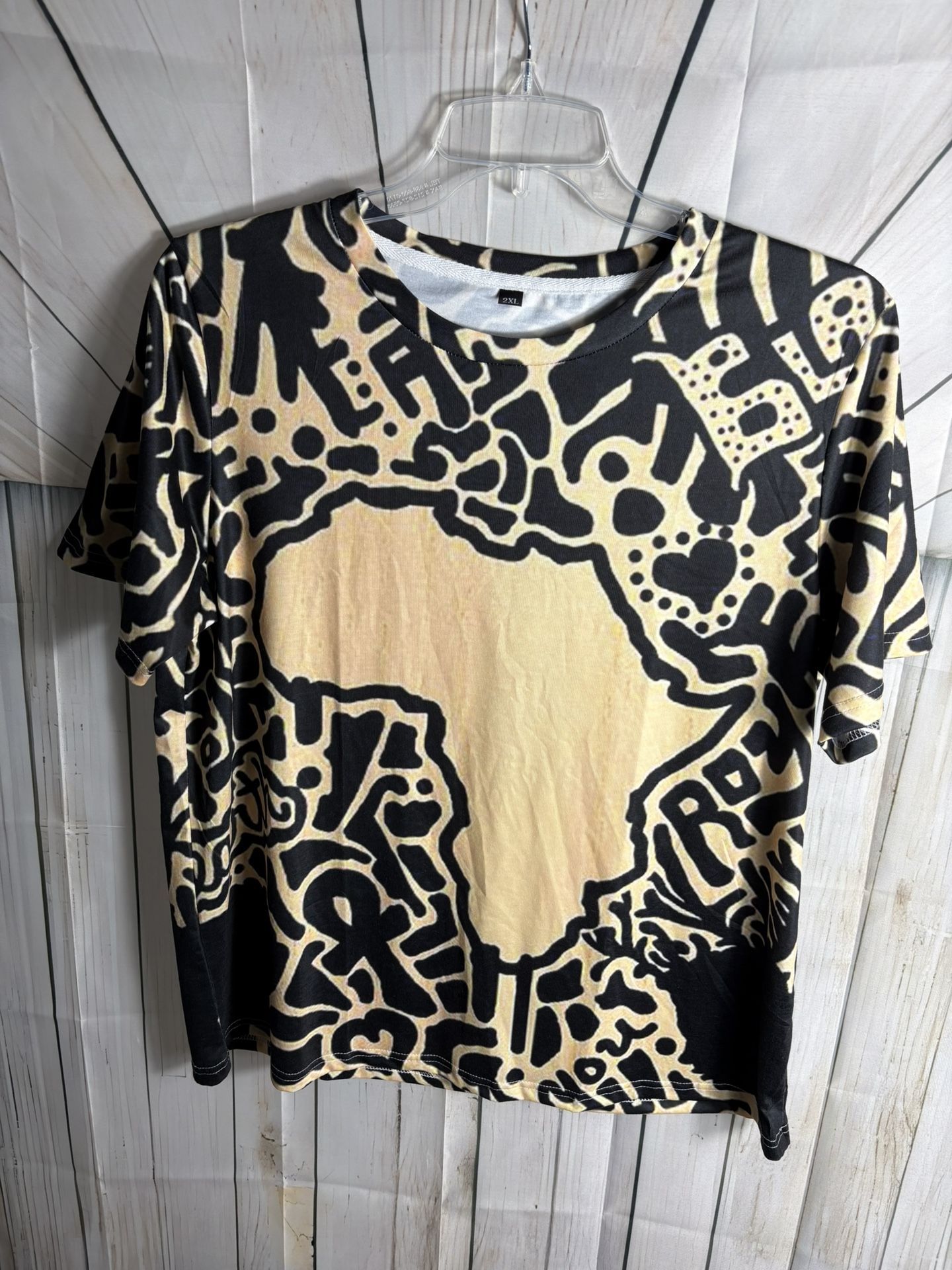 Tiger Print African Design Unisex Top Black/ Tan Size 2XL