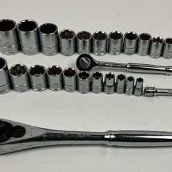 Set of 26 pc 12 Point Socket Standard Metric Ratchet Extension Benchtop