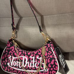 Von Dutch Hot Pink Cheetah Shoulder Bag
