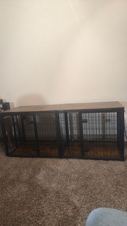Wood Top Double Dog Crate / Kennel Furniture