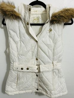 South Pole Puffer Vest Womens M White Lined Hooded Full Zip
