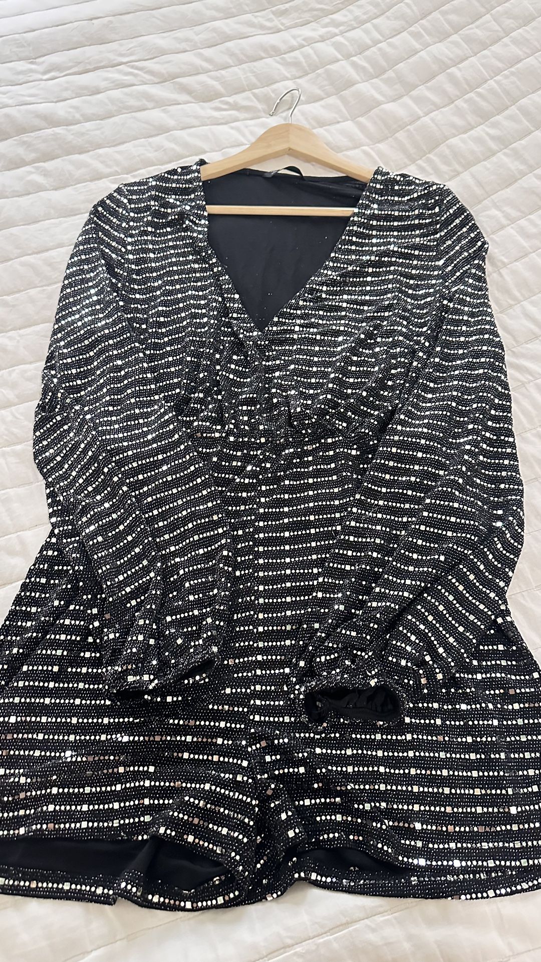 Black Sequin Long-Sleeve Mini Dress