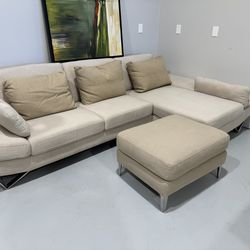 🔥 Modern Sectional Sofa w/ Ottoman – Beige