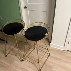 Brass Gold Counter Bar Stools with Cushions