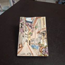 Decorative Hand Carved Intricately Detailed 3D Tile Plaque, Narrow Street " Cote D' Azur French Riviera 6" X 4"