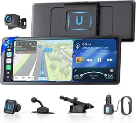 Portable CarPlay Screen for Car with Magnetic Mount, Wireless Apple CarPlay & Android Auto Display, 1080P Backup Camera, Bluetooth 5.0, Plug & Play, V