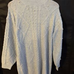 Sky Blue Pearl Sweater Dress