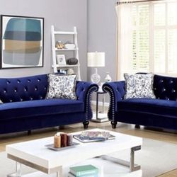 Brand New Super Plush Blue Sofa & Loveseat 