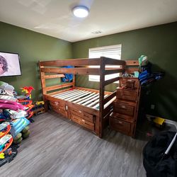 Wooden Bunk Bed with Storage