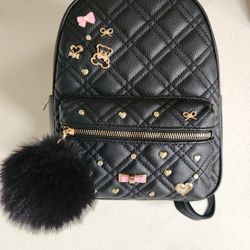 Underonesky Black Quilted Imitation Leather Charm Backpack Purse Back Strap Bag