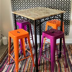 Rustic/metal pub table and metal stools