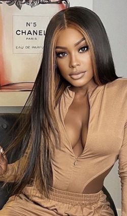 Lace front Money Piece long Dark Brown 28 Inch Black straight wig