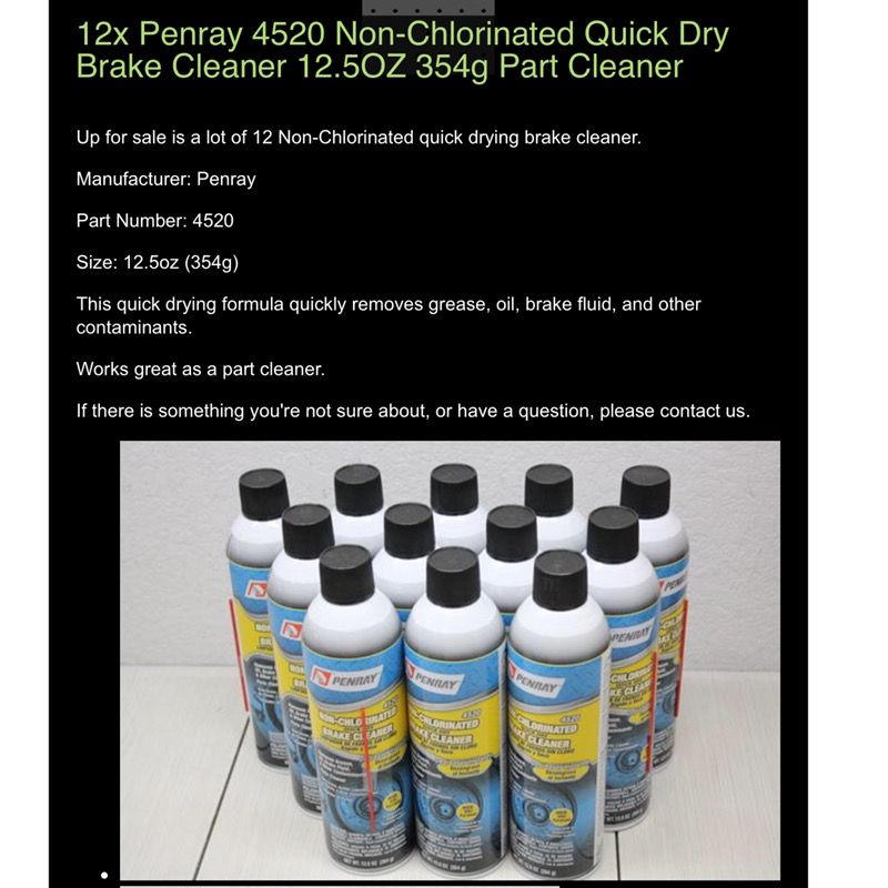 12 Penray 4520 Non-chlorinated Quick Dry Brake Cleaner 12.5 oz. 354g. Part Cleaner