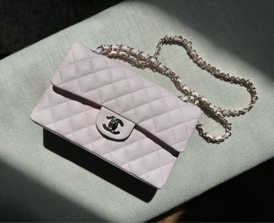 AUTHENTIC CHANEL 23CF SMALL CLASSIC FLAP IN LIGHT PINK CAVIAR WITH SILVER HW