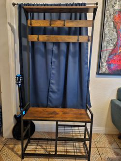 Rustic Brown Wood Metal Shoe Rack
