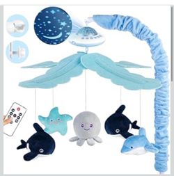 Baby Crib Mobile with Music and Lights, Nursery Baby Mobile for Crib Bassinet with Remote Control, Rotation, Starlight Projection, Crib Toys for Babie