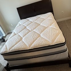 Nystead Solid Wood Low Profile Sleigh Bed-Queen with Wayfair Sleep Arviso Metal Box Spring and Wayfair Sleep 12” Firm Pillow Top Hybrid Mattress