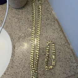 14k Cuban Link Chain & Bracelet 