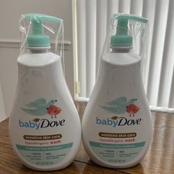 NEW Baby Dove Sensitive Care Hypoallergenic Fragrance Free Wash 2 -20 Ounce Bottle 