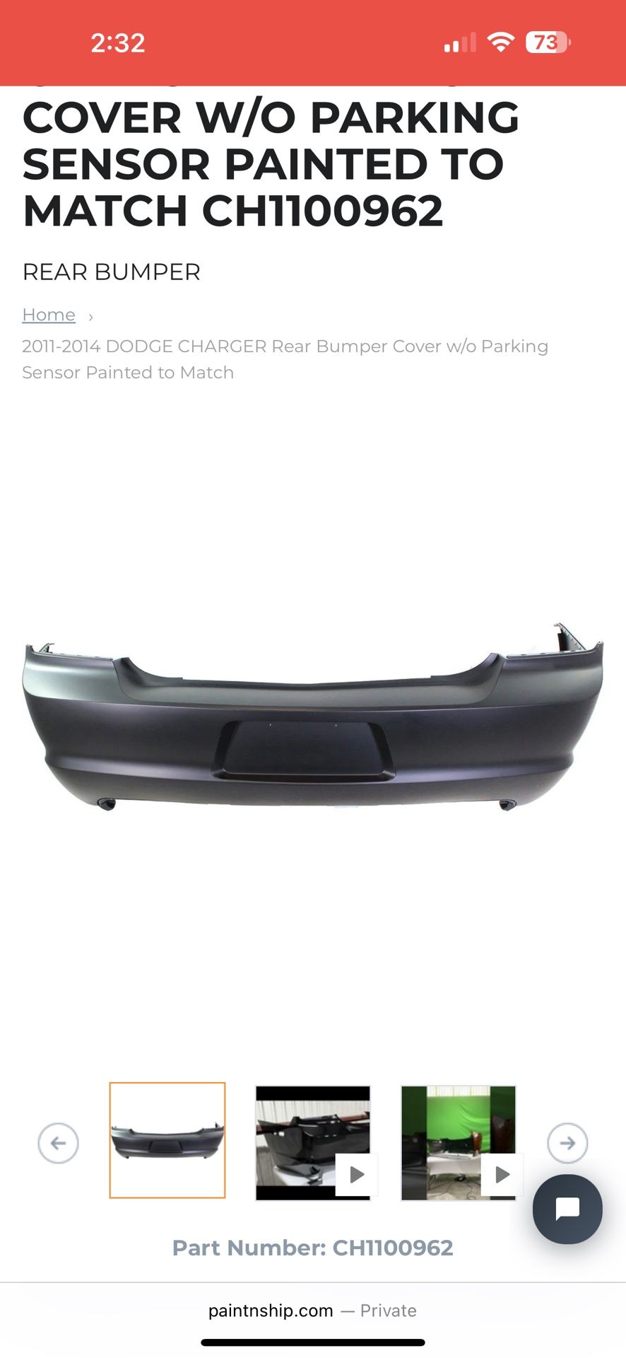 Dodge charger 2011-2014 REAR Bumper