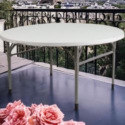Non Fold 5 FT 5' Round Plastic Folding Event Table 5ft Round Table with Carrying Handle, Bi-Fold Portable Banquet Table for Indoor 5FT round