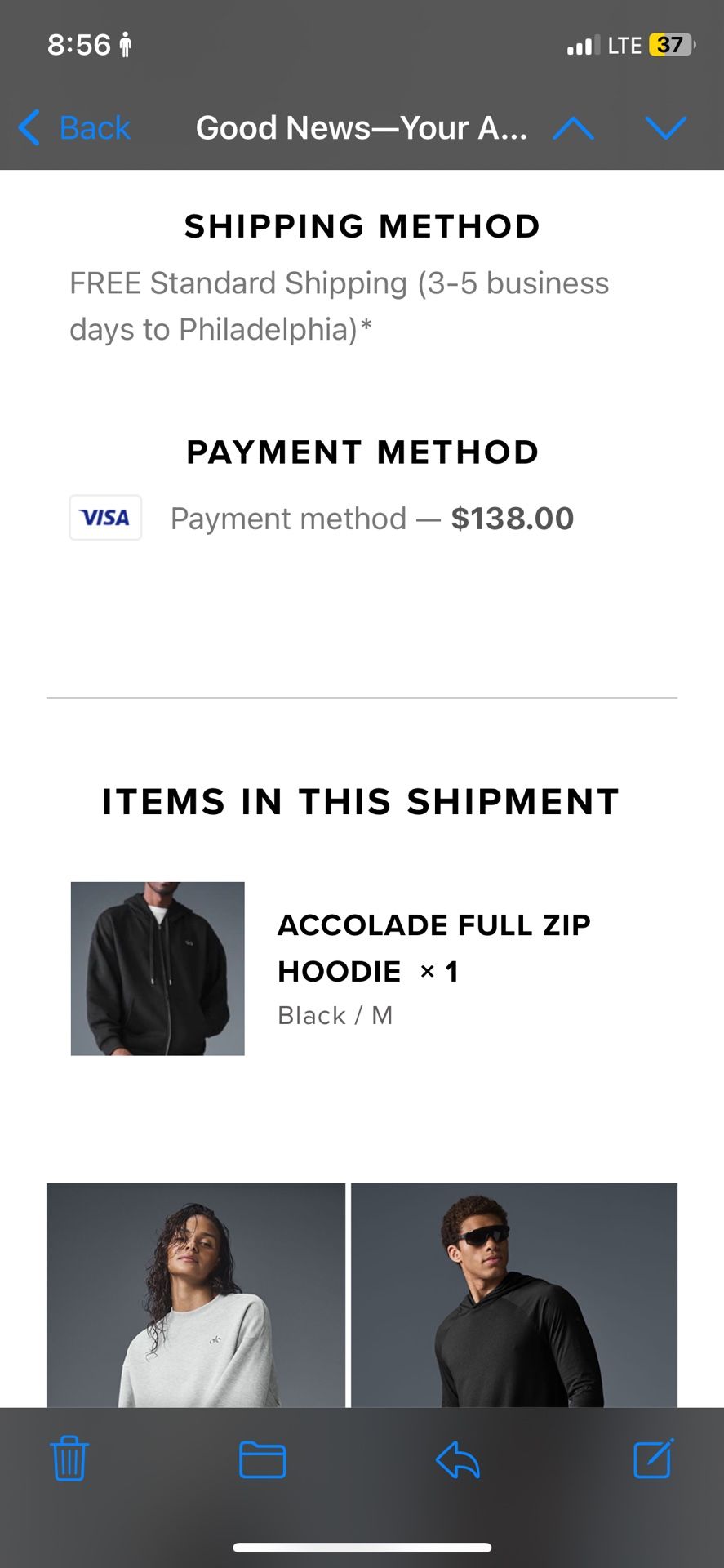 alo hoodie *zip up