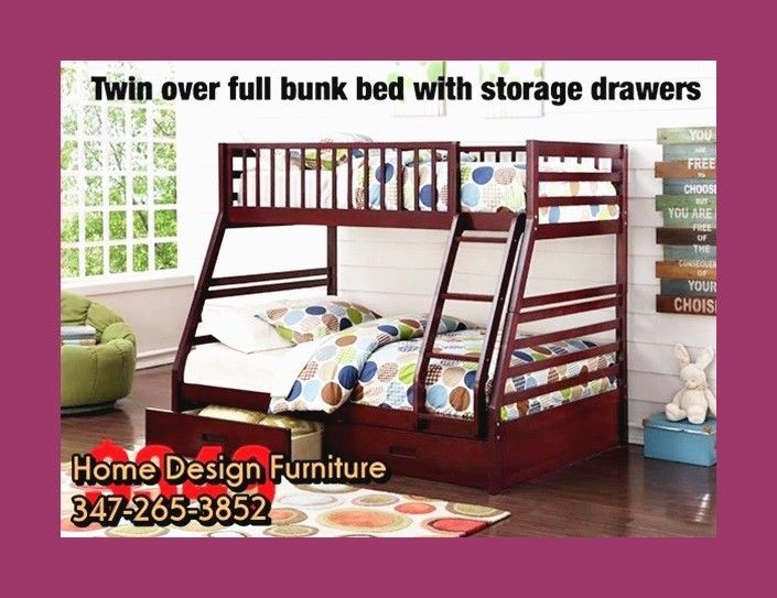 twin over full bunk bed with storage drawers