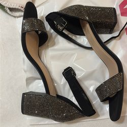 Black Rhinestone Ankle Strap Heels – Women’s Dress Shoes
