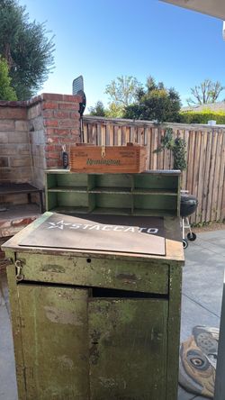 Vintage Military Green Metal Work Cabinet