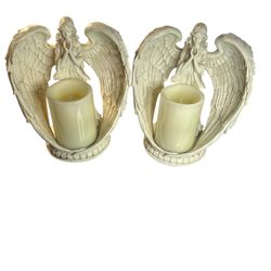 2 pc KiaoTime 9" Praying Angel Figurine with Flameless LED Candle - Decorative Home no original box $48 for 2 of them no remote t-409