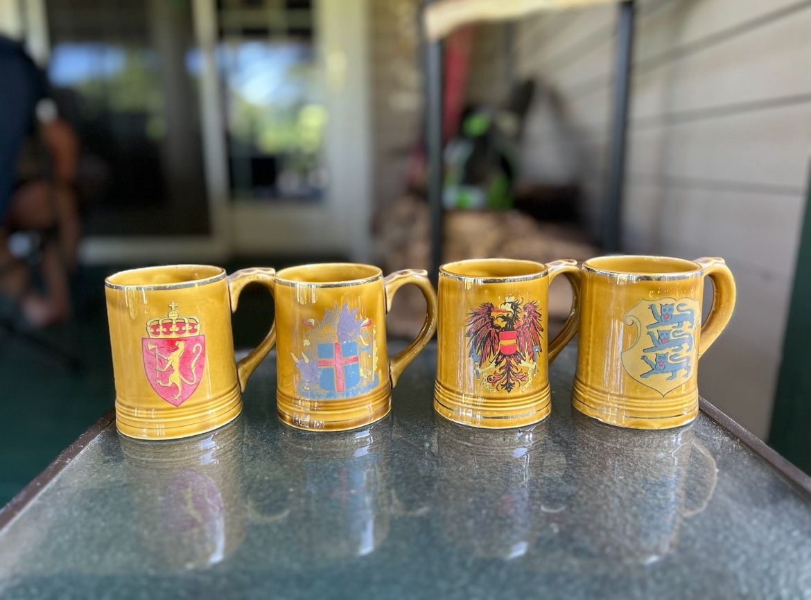 Set Of Nasco Japan Ceramic Tankard Denmark Heraldic Mugs