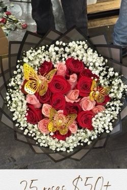 25 Roses Floral Bouquet with Butterflies