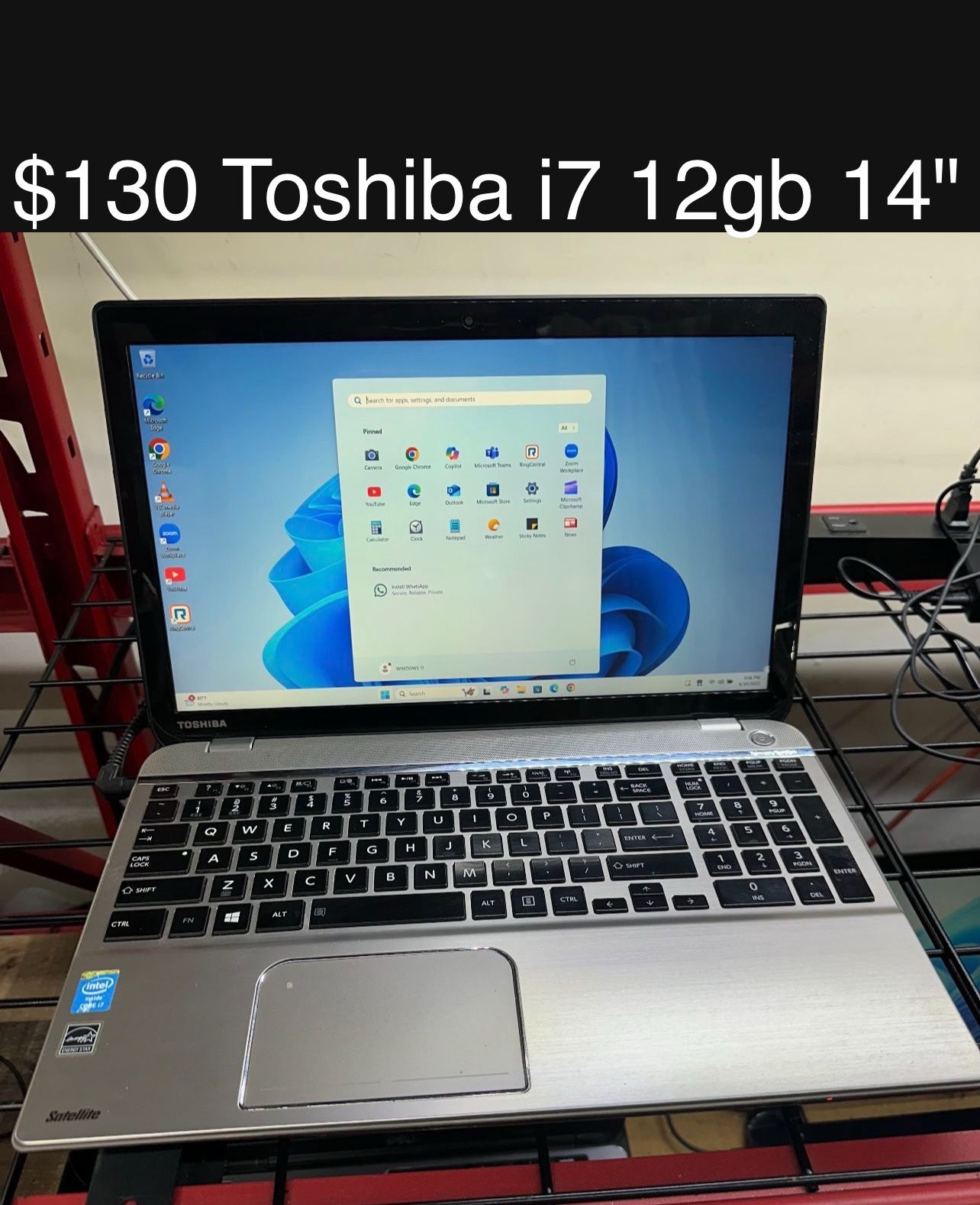 Toshiba Satellite Laptop 14” 12gb i7 700gb Windows 11 Includes Charger, Good Battery