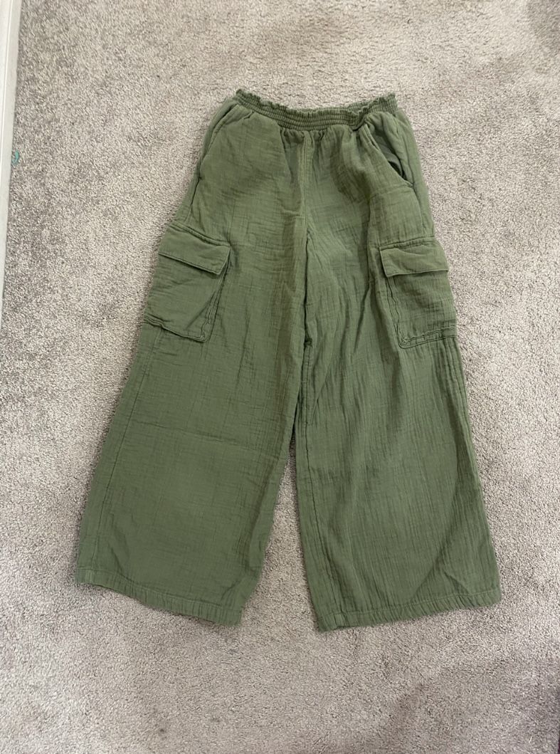Girls Old Navy Olive Wide Leg Double Weave Cargo Pants size xl 14/16