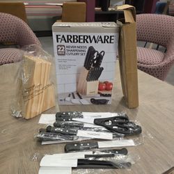 Farberware 22-Piece Never Needs Sharpening Stainless Steel Knife Set with Tool Set Black
