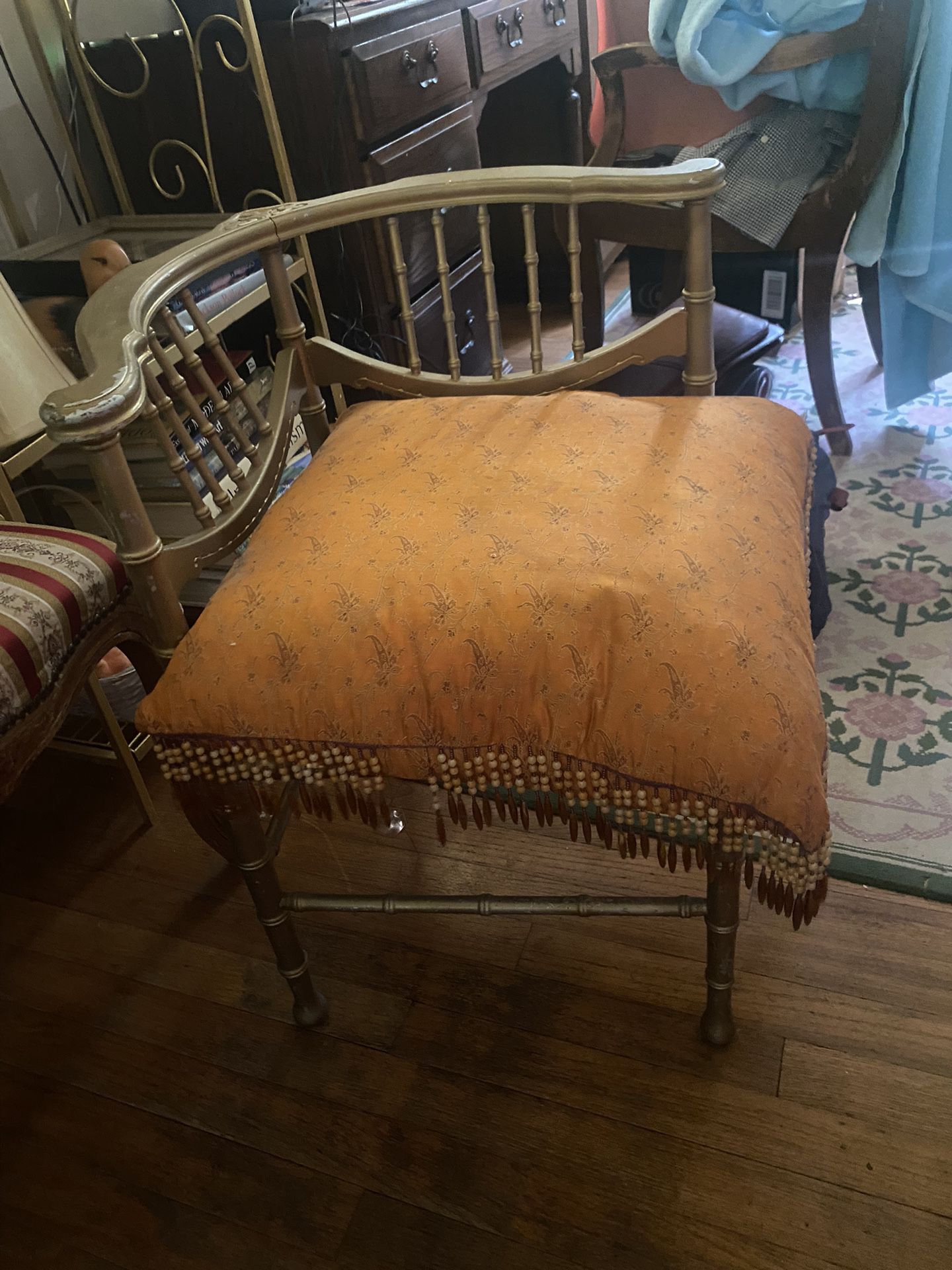 Vintage Faux Bamboo Chair With Cushion 