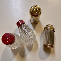 Vintage Bundle Glass & Metal Mini Salt & Pepper Shakers Set of 2 Pairs ( 4 pcs )