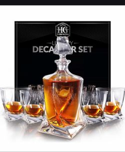 Hydro Gizmos Whiskey Decanter Set for Men with 4 Drinking Glasses for Cognac, Bourbon, Rum, Scotch, Liquor Crystal Clear Decanter Sets