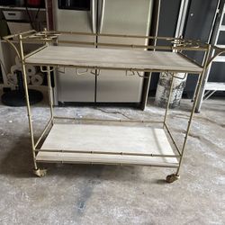 Gold Rolling Bar Cart with Wine & Glass Holders – Vintage Style