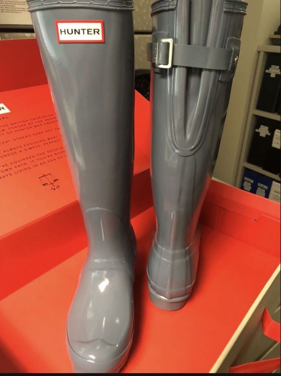 Women’s original back adjustable glossy (gull grey) Hunter waterproof rain boots