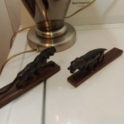 2 Vintage Ebony Wood Panthers Figurines