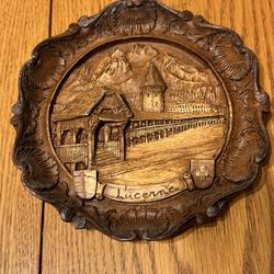 Lucerne Lake in Switzerland Souvenir Carved Resin 3d Wall Plate Vintage 6”